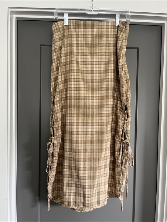 Lola May Dresses & Skirts - Lola May Plaid Tie-Side Midi Skirt in Brown